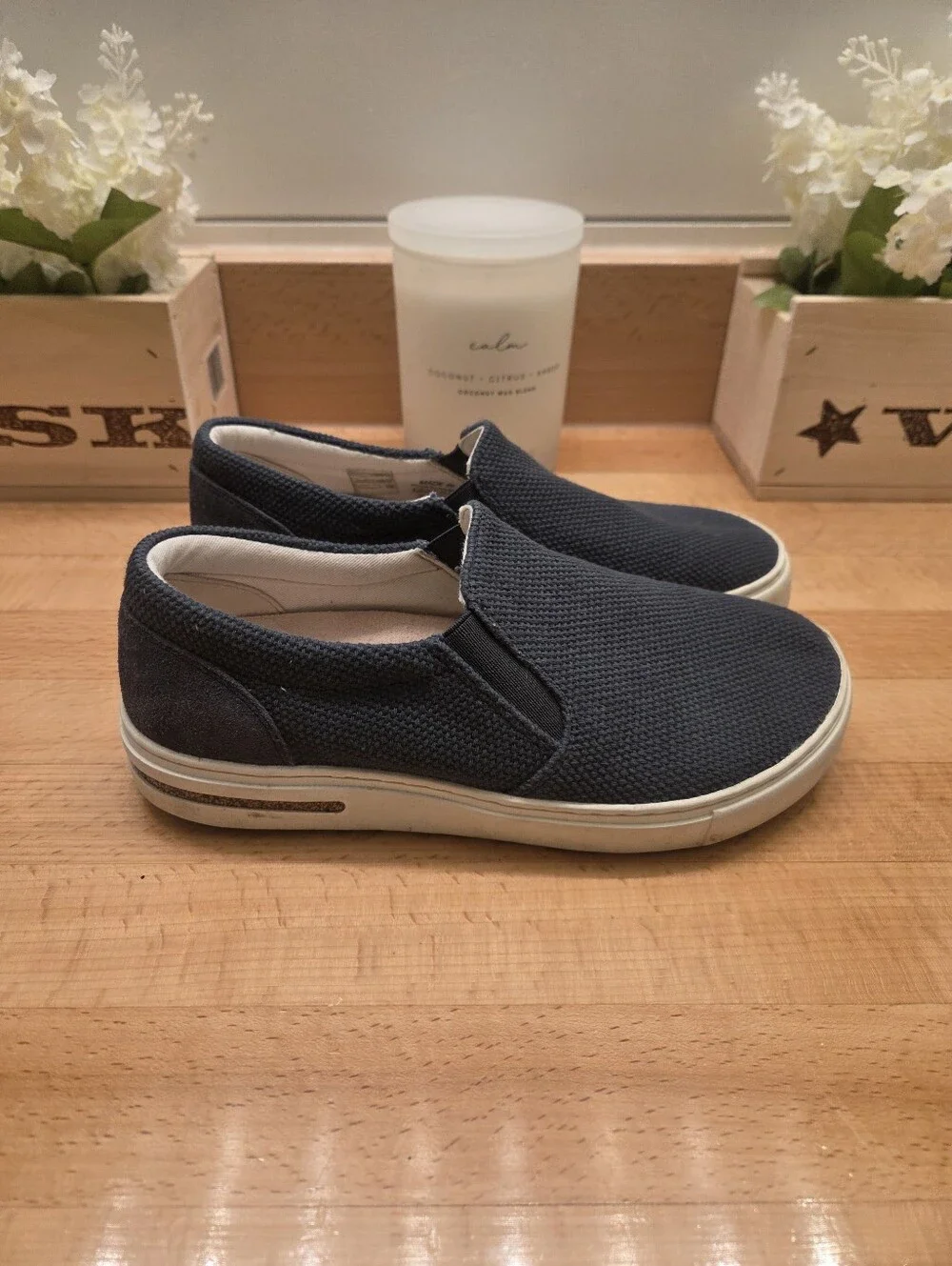 Birkenstock Oswego Slip-On Shoes Midnight Navy Canvas/Suede Women's Size EU 37